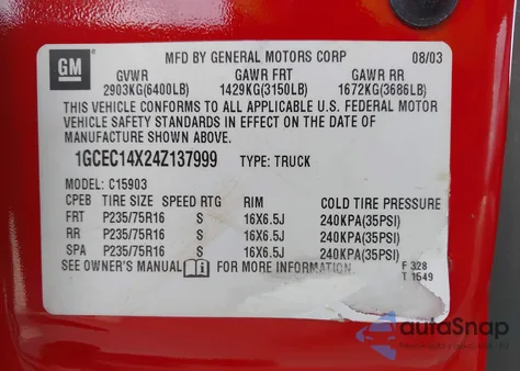 2004 Chevrolet Silverado 1500 Work Truck z USA, uszkodzony, nr VIN 1GCEC14X24Z137999